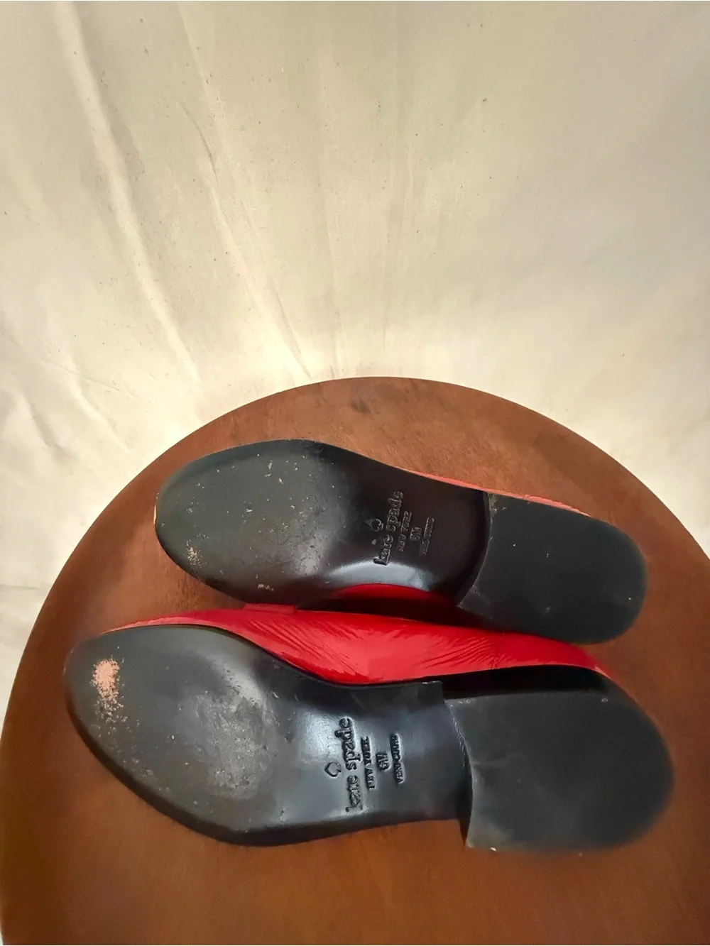 Kate Spade “Genevieve” crinkle parent loafers in Maraschino Red